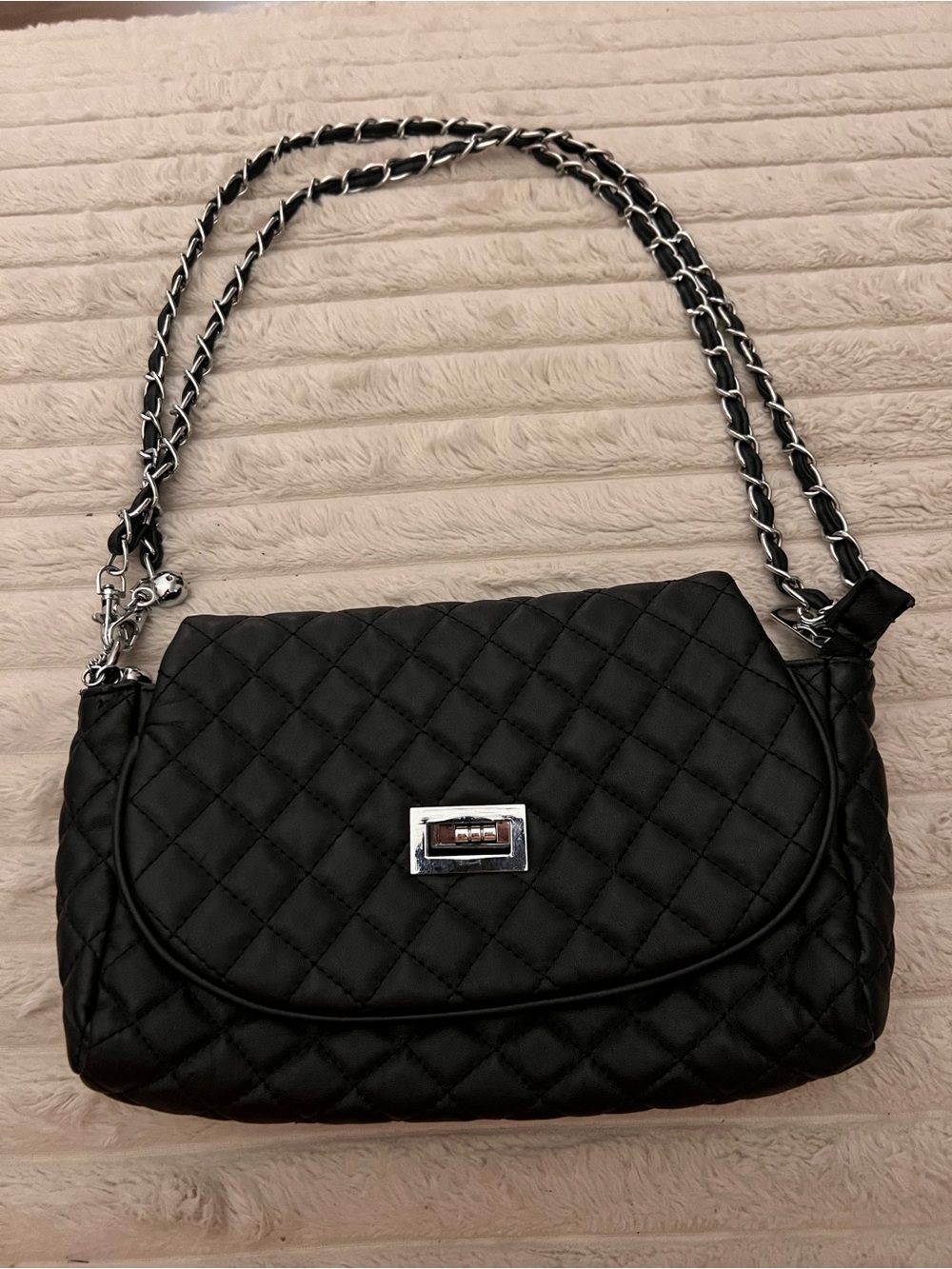 Quilted Black Chain-Handle Shoulder Bag